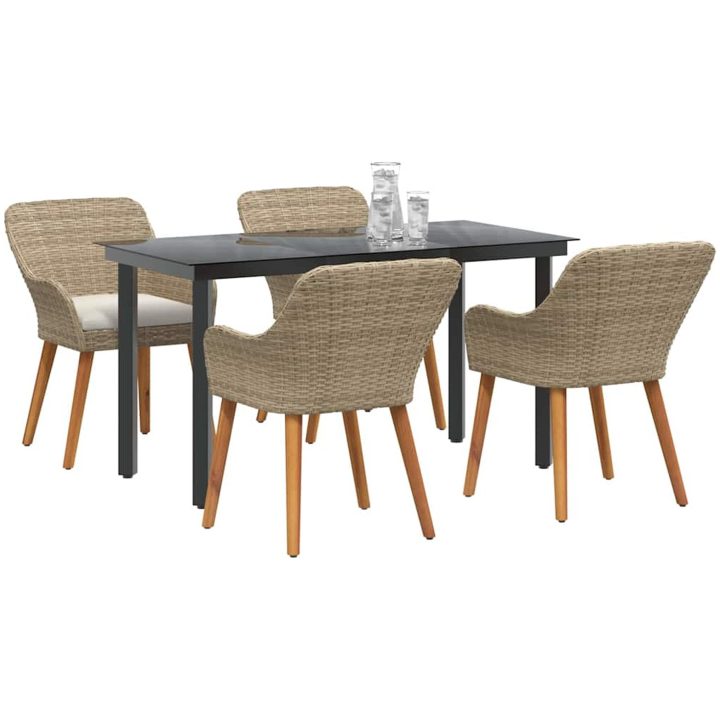 5-delat Trädgårdsmatsal Set Beige Poly Rattan vidaXL 140 x 70 x 74 cm – bild 3