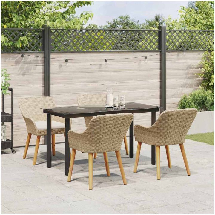 5-delat Trädgårdsmatsal Set Beige Poly Rattan vidaXL 140 x 70 x 74 cm – bild 4