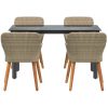 5-delat Trädgårdsmatsal Set Beige Poly Rattan vidaXL 140 x 70 x 74 cm – miniatyr 7