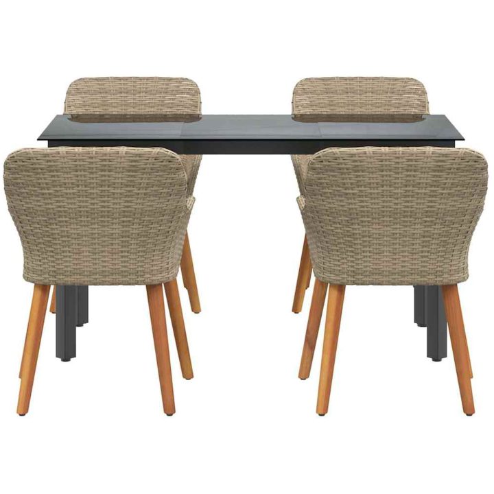 5-delat Trädgårdsmatsal Set Beige Poly Rattan vidaXL 140 x 70 x 74 cm – bild 7