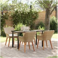 5-delat Trädgårdsmatsal Set Beige Poly Rattan vidaXL