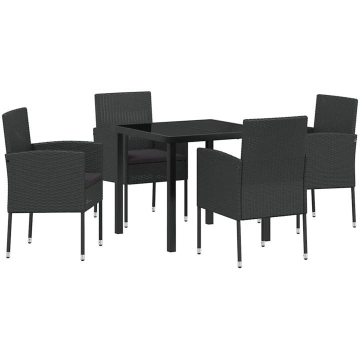 5-delat trädgårdsmatsalsset med kuddar svart poly-konstrotting vidaXL 80 x 80 x 73 cm – bild 2