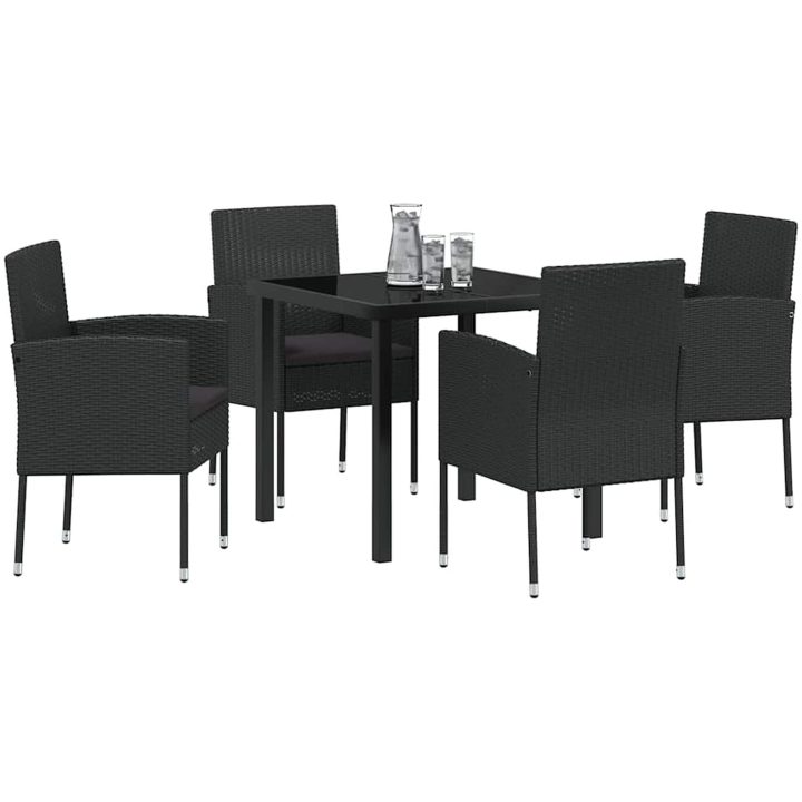 5-delat trädgårdsmatsalsset med kuddar svart poly-konstrotting vidaXL 80 x 80 x 73 cm – bild 3