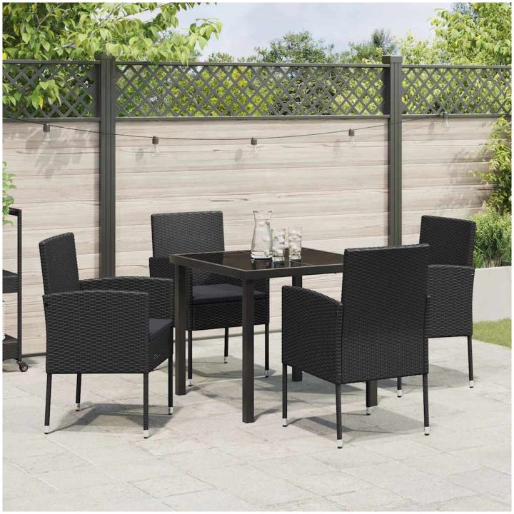 5-delat trädgårdsmatsalsset med kuddar svart poly-konstrotting vidaXL 80 x 80 x 73 cm – bild 4