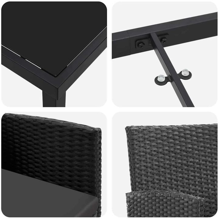 5-delat trädgårdsmatsalsset med kuddar svart poly-konstrotting vidaXL 80 x 80 x 73 cm – bild 8