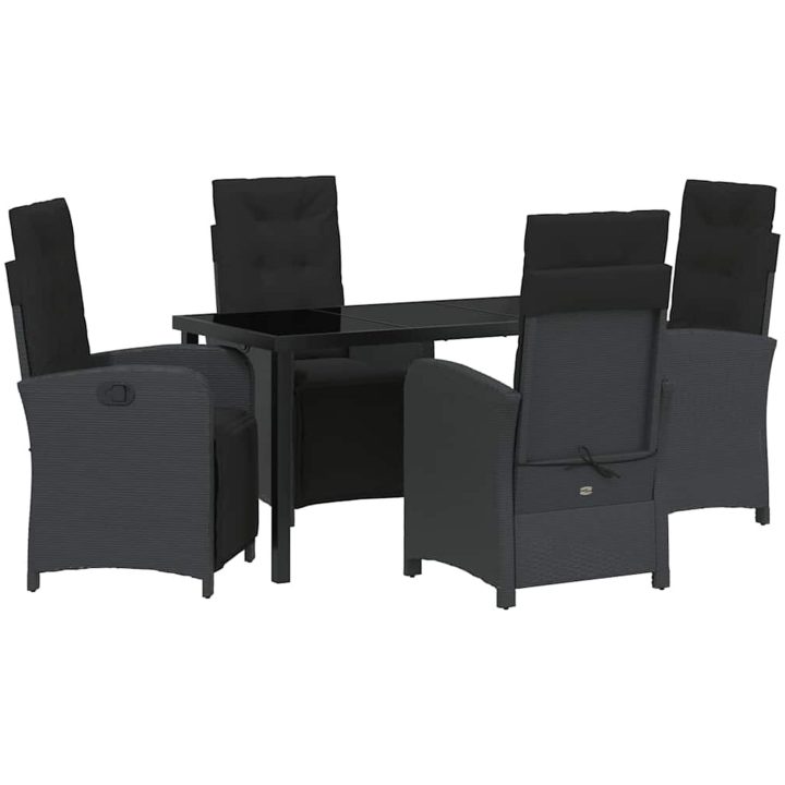 5-delat trädgårdsmatsalsset med kuddar svart poly rotting vidaXL 4 - Sits – bild 2