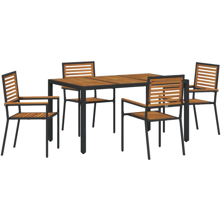 5-delat Trädgårdsmatsalsset Svart Poly Rattan Akacia vidaXL 4 - Sits – bild 2