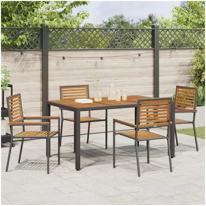 5-delat Trädgårdsmatsalsset Svart Poly Rattan Akacia vidaXL 4 - Sits – bild 4