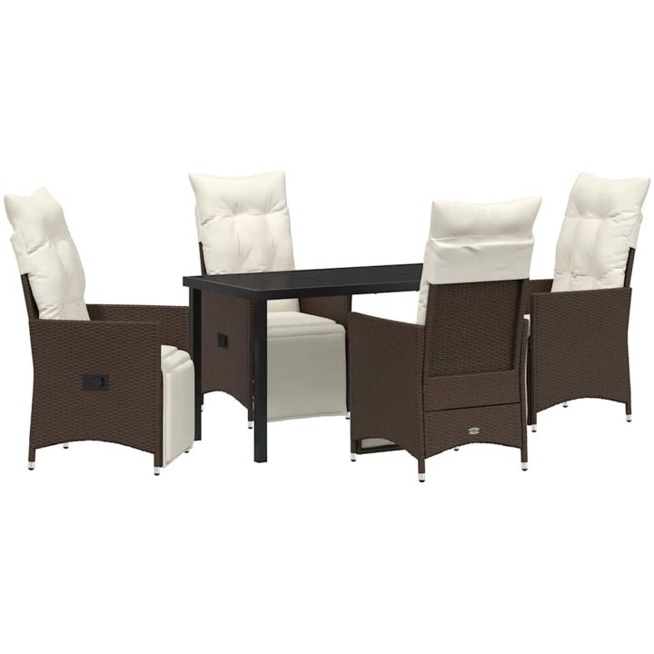 5-delat trädgårdsmatset med kuddar, brun poly-rattan. vidaXL 140 x 70 x 73 cm – bild 2
