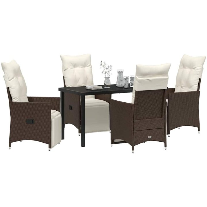5-delat trädgårdsmatset med kuddar, brun poly-rattan. vidaXL 140 x 70 x 73 cm – bild 3