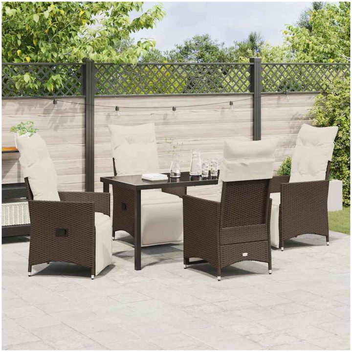 5-delat trädgårdsmatset med kuddar, brun poly-rattan. vidaXL 140 x 70 x 73 cm – bild 4