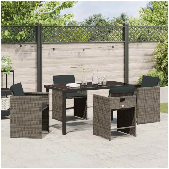 5-delat Trädgårdsmatset med Kuddar Grå Poly Rattan vidaXL 140 x 70 x 73 cm – bild 4