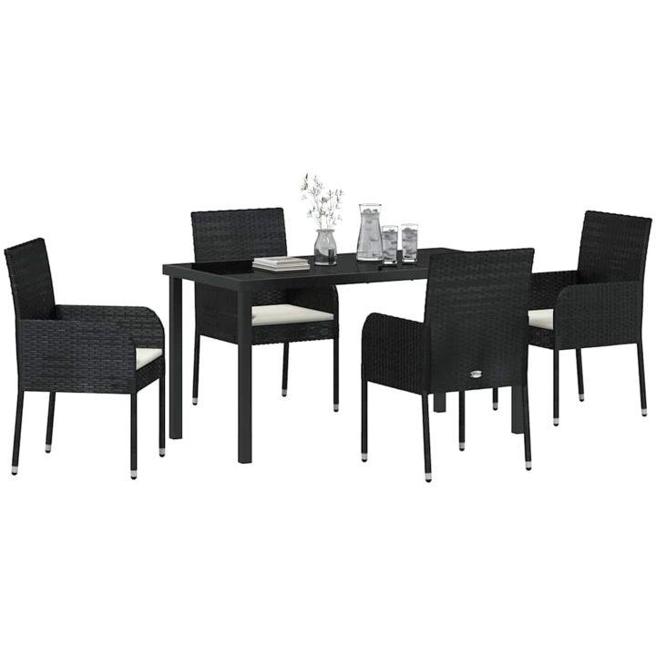5-delat trädgårdsmatset med kuddar, svart poly rattan. vidaXL 140 x 70 x 73 cm – bild 3