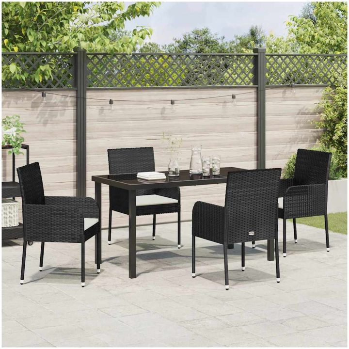5-delat trädgårdsmatset med kuddar, svart poly rattan. vidaXL 140 x 70 x 73 cm – bild 4