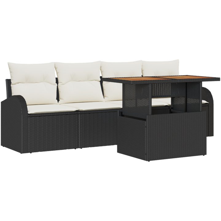 5-delat trädgårdsmatset med kuddar svart poly rotting akacia vidaXL 100 x 55 x 73 cm – bild 2