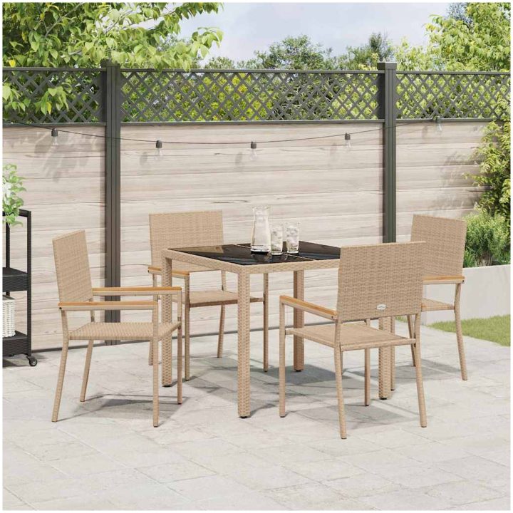 5-delat Trädgårdsmöbelset Beige Polyrottning vidaXL 4 - Sits – bild 4