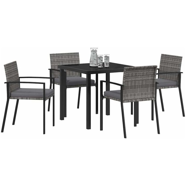 5-delat trädgårdsmöbelset Grå Poly Rattan vidaXL 80 x 80 x 73 cm – bild 3