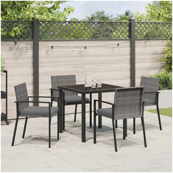 5-delat trädgårdsmöbelset Grå Poly Rattan vidaXL 80 x 80 x 73 cm – bild 4