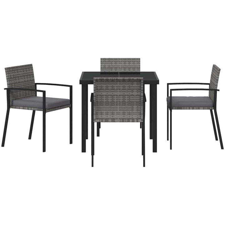 5-delat trädgårdsmöbelset Grå Poly Rattan vidaXL 80 x 80 x 73 cm – bild 6