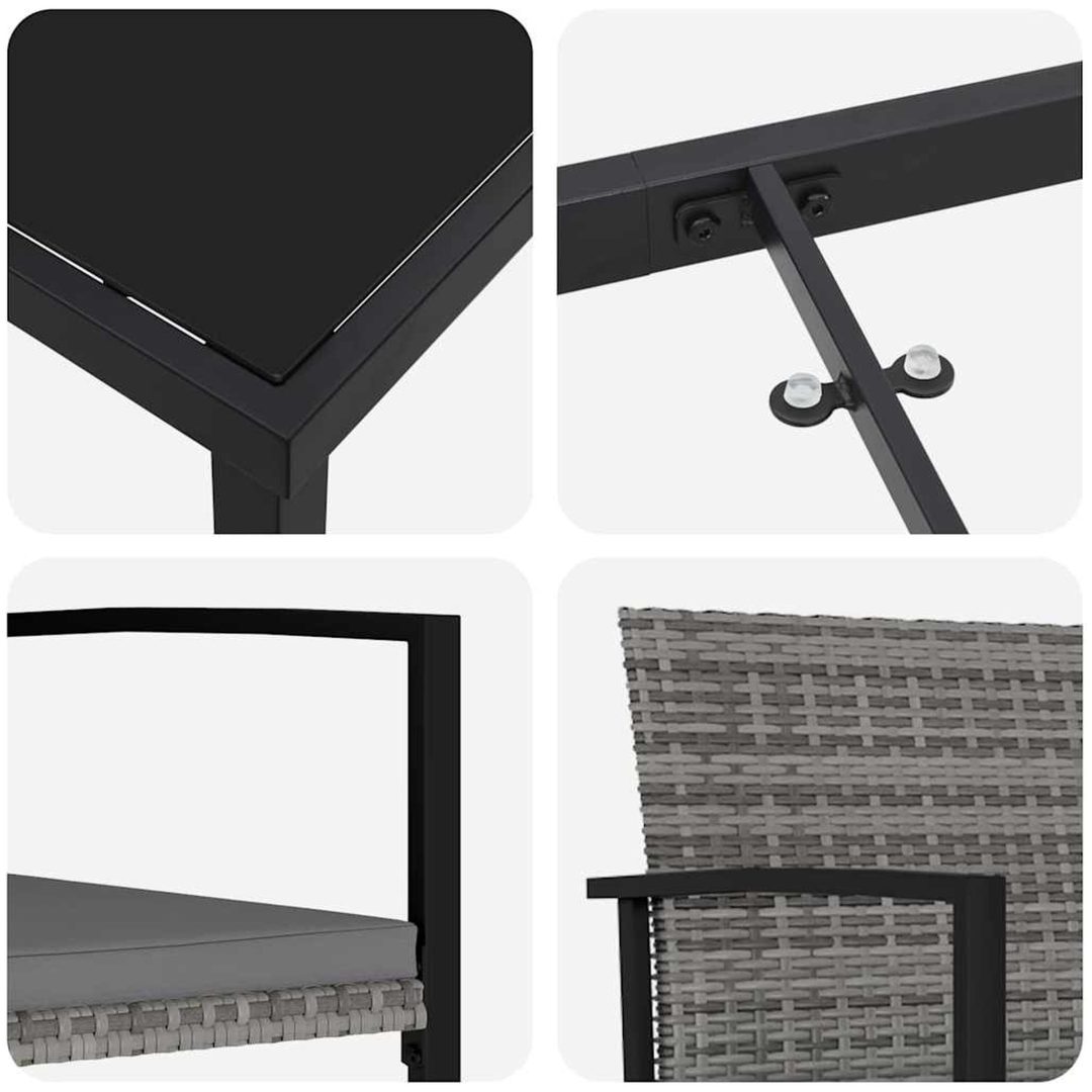 5-delat trädgårdsmöbelset Grå Poly Rattan vidaXL 80 x 80 x 73 cm – bild 7