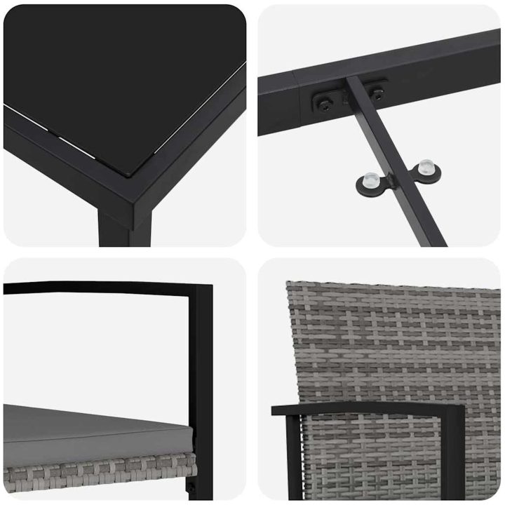 5-delat trädgårdsmöbelset Grå Poly Rattan vidaXL 80 x 80 x 73 cm – bild 7
