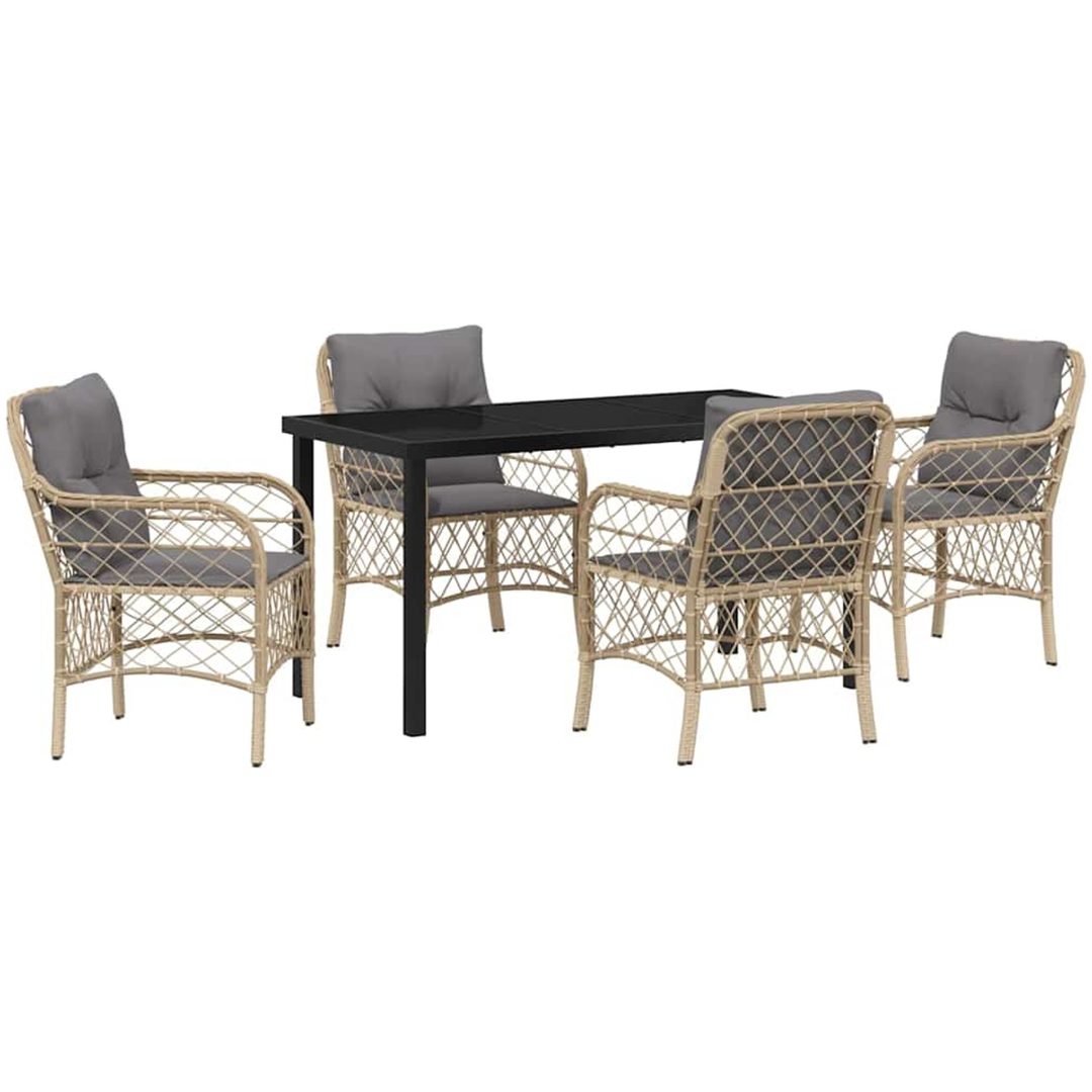 5-delat Trädgårdsmöbelset med Kuddar, Beige Poly Rattan vidaXL 140 x 70 x 73 cm – bild 2