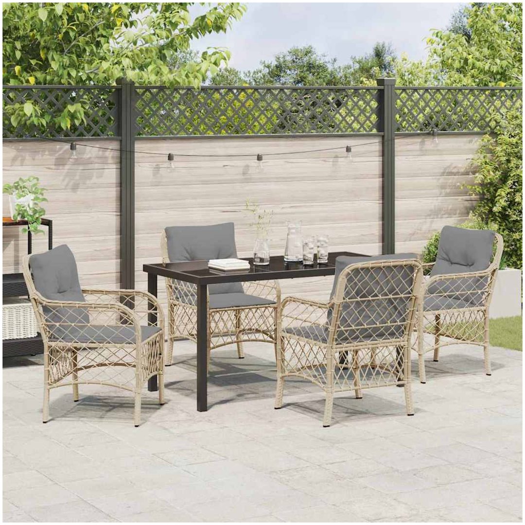 5-delat Trädgårdsmöbelset med Kuddar, Beige Poly Rattan vidaXL 140 x 70 x 73 cm – bild 4