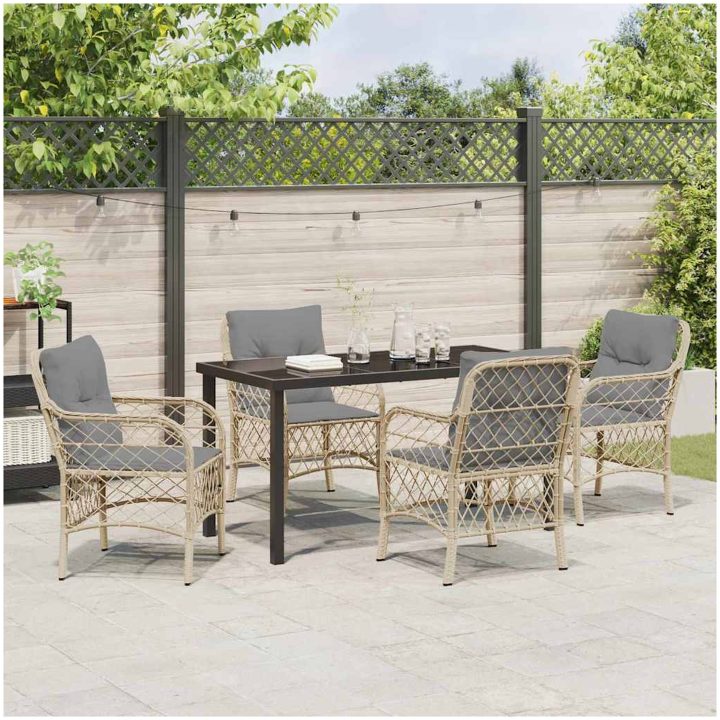 5-delat Trädgårdsmöbelset med Kuddar, Beige Poly Rattan vidaXL 140 x 70 x 73 cm – bild 4