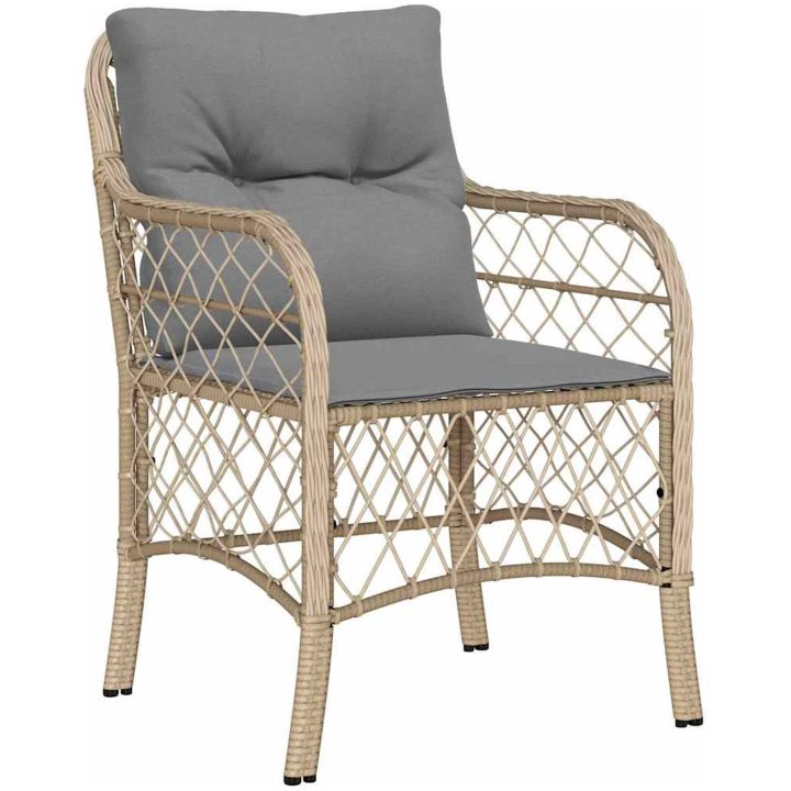 5-delat Trädgårdsmöbelset med Kuddar, Beige Poly Rattan vidaXL 140 x 70 x 73 cm – bild 6