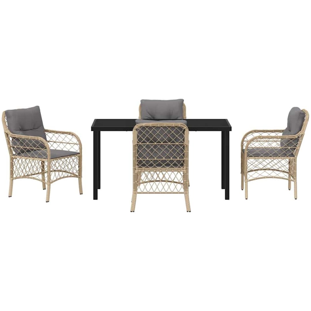 5-delat Trädgårdsmöbelset med Kuddar, Beige Poly Rattan vidaXL 140 x 70 x 73 cm – bild 7