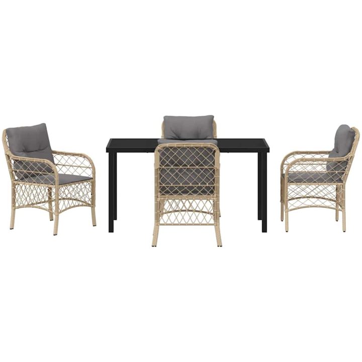 5-delat Trädgårdsmöbelset med Kuddar, Beige Poly Rattan vidaXL 140 x 70 x 73 cm – bild 7