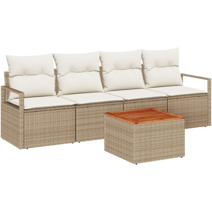 5-delat trädgårdsmöbelset med kuddar Beige Polyrotting Akacia vidaXL Medium – bild 2
