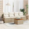 5-delat trädgårdsmöbelset med kuddar Beige Polyrotting Akacia vidaXL Medium – miniatyr 1