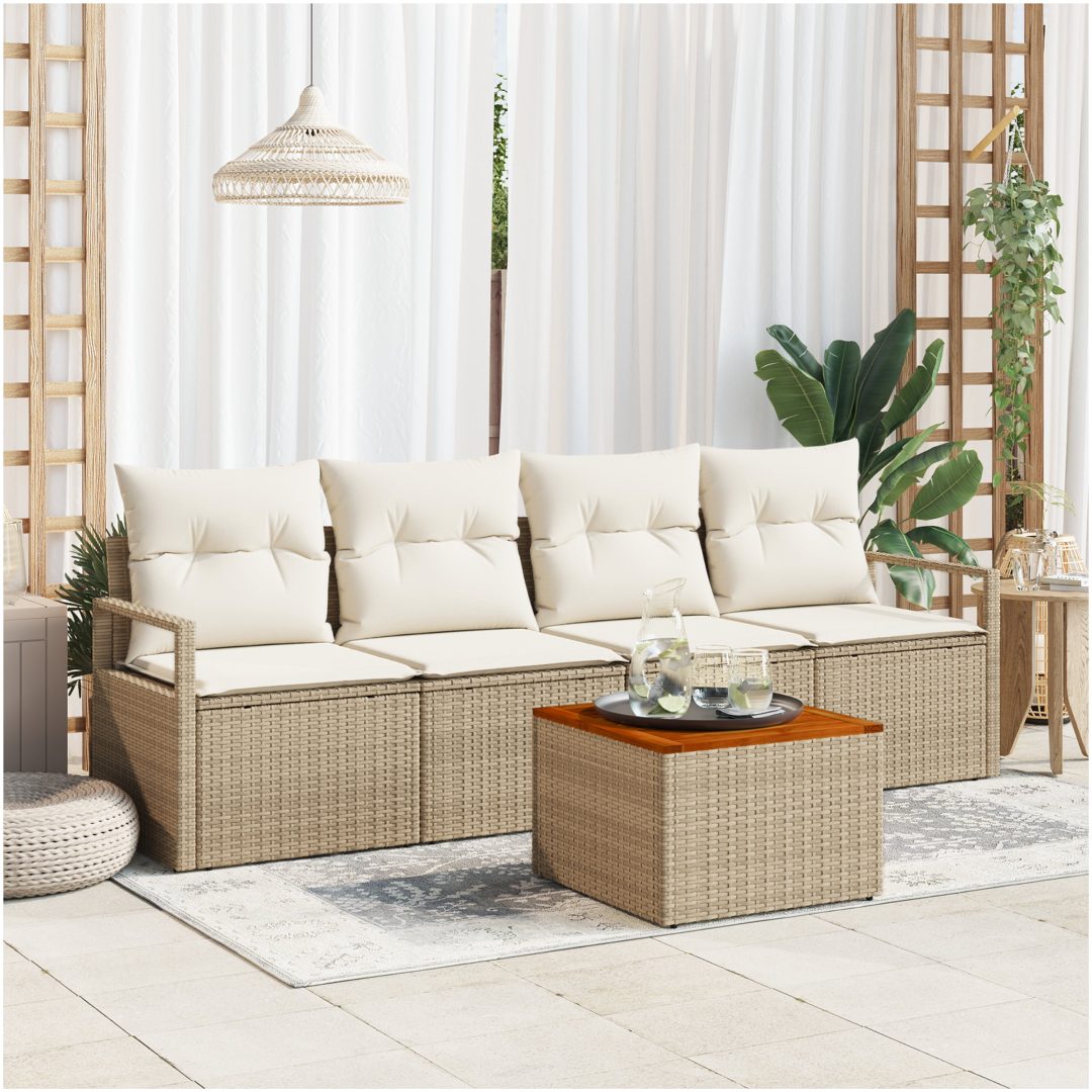 5-delat trädgårdsmöbelset med kuddar Beige Polyrotting Akacia vidaXL Medium