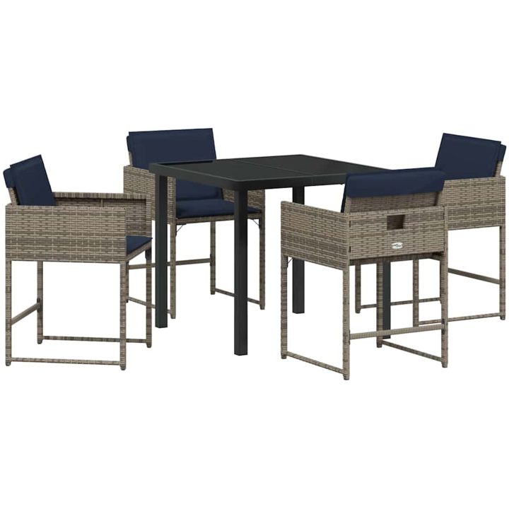 5-delat Trädgårdsmöbelset med kuddar Grå Poly Rattan vidaXL 4 - Sits – bild 2