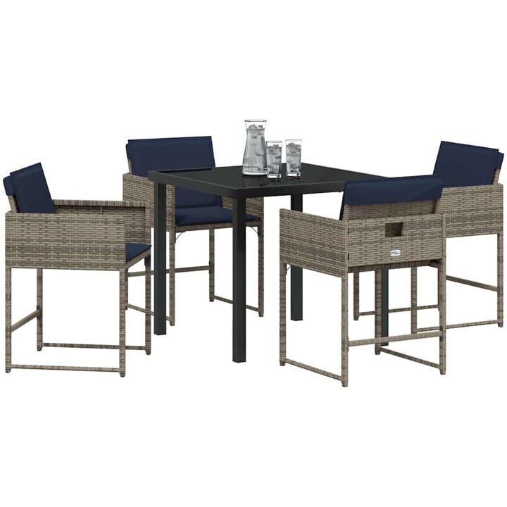 5-delat Trädgårdsmöbelset med kuddar Grå Poly Rattan vidaXL 4 - Sits – bild 3