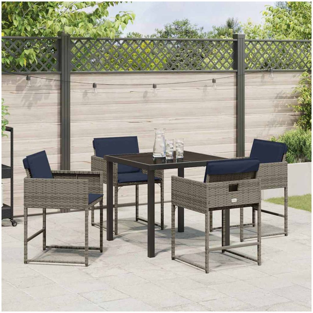 5-delat Trädgårdsmöbelset med kuddar Grå Poly Rattan vidaXL 4 - Sits – bild 4