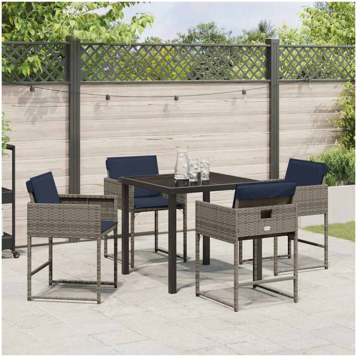 5-delat Trädgårdsmöbelset med kuddar Grå Poly Rattan vidaXL 4 - Sits – bild 4
