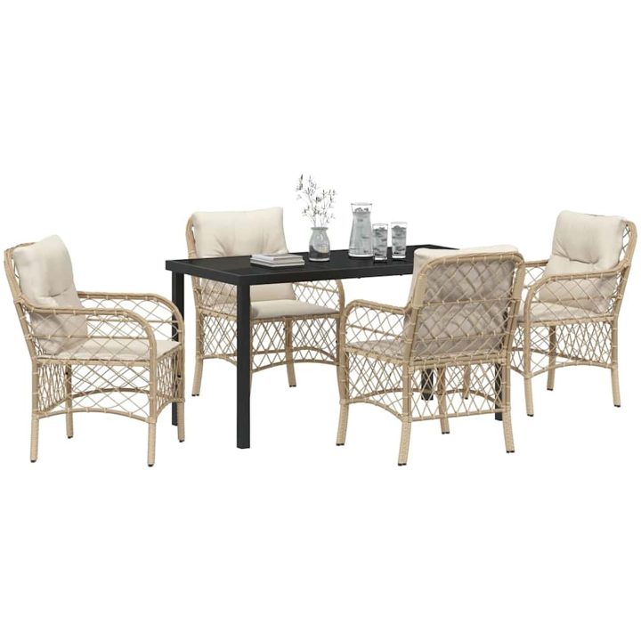 5-delat trädgårdsmöbelset med kuddar i beige poly rattan vidaXL 140 x 70 x 73 cm – bild 3