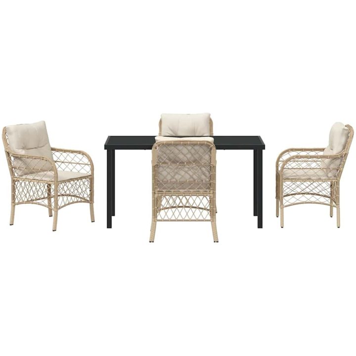 5-delat trädgårdsmöbelset med kuddar i beige poly rattan vidaXL 140 x 70 x 73 cm – bild 6