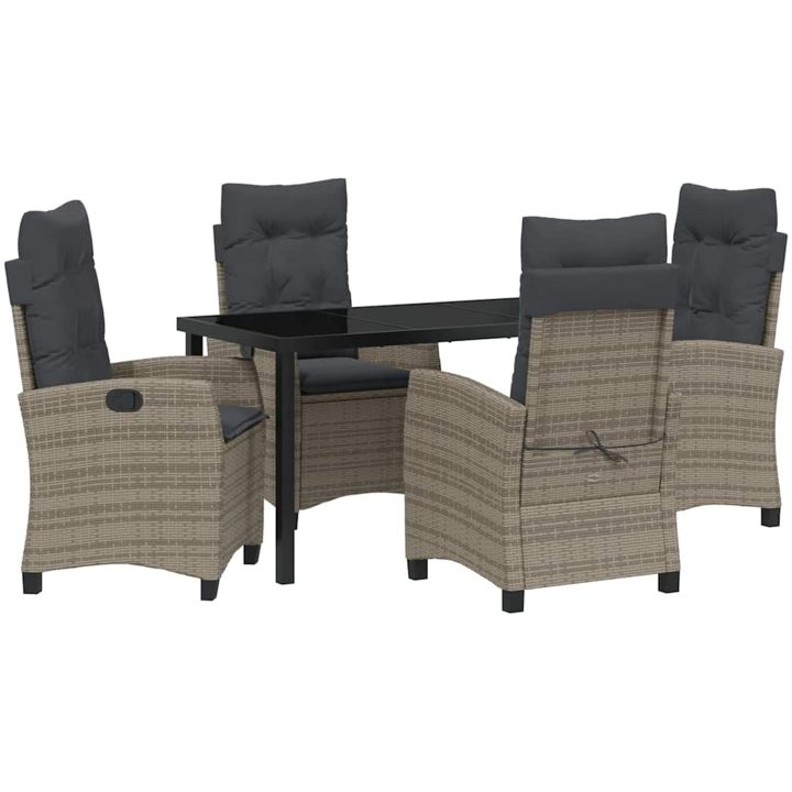 5-delat Trädgårdsmöbelset med Kuddar i Grå Poly Rattan vidaXL 4 - Sits – bild 2