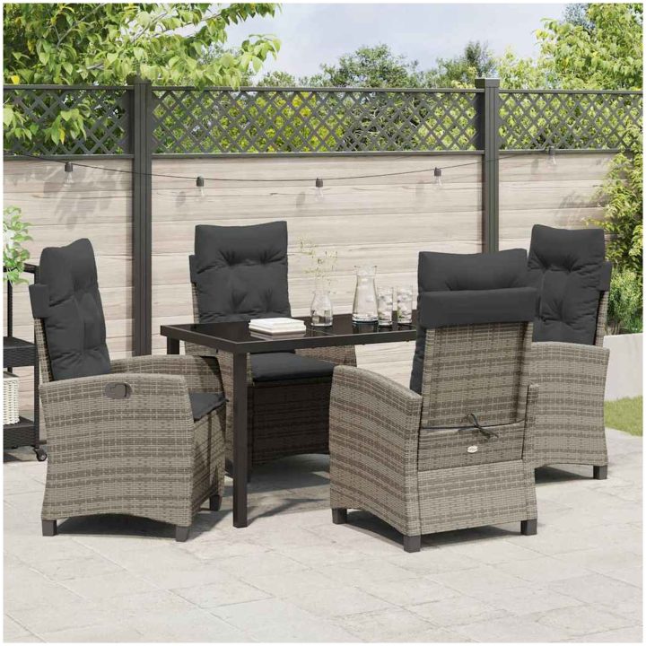 5-delat Trädgårdsmöbelset med Kuddar i Grå Poly Rattan vidaXL 4 - Sits – bild 4