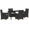 5-delat Trädgårdsmöbelset med Kuddar i Svart Poly Rattan vidaXL 140 x 80 x 73 cm – miniatyr 2