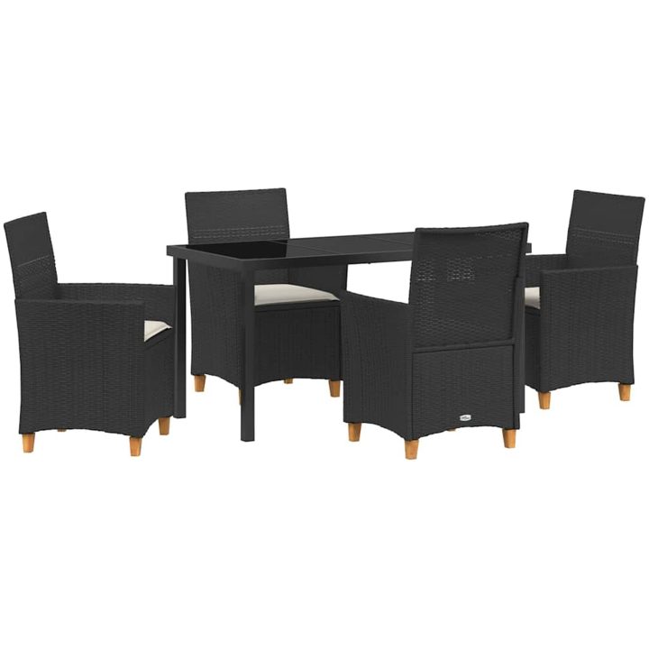 5-delat Trädgårdsmöbelset med Kuddar i Svart Poly Rattan vidaXL 140 x 80 x 73 cm – bild 2