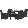 5-delat Trädgårdsmöbelset med Kuddar i Svart Poly Rattan vidaXL 140 x 80 x 73 cm – miniatyr 3