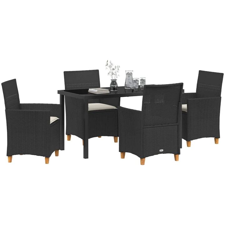 5-delat Trädgårdsmöbelset med Kuddar i Svart Poly Rattan vidaXL 140 x 80 x 73 cm – bild 3
