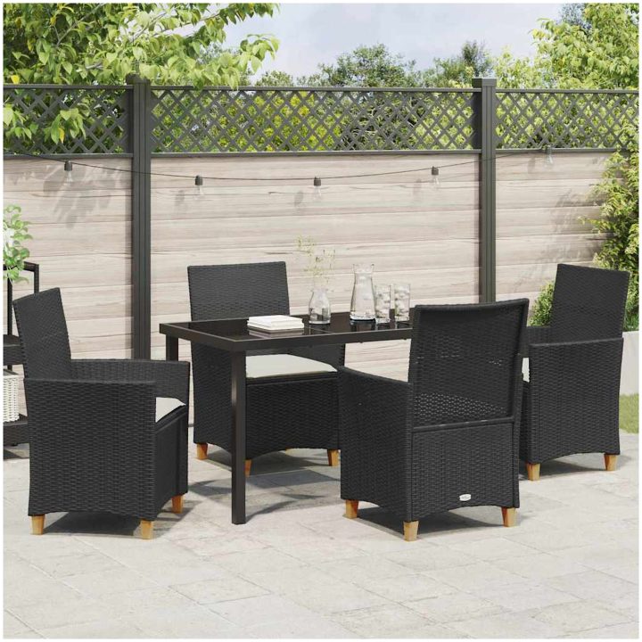 5-delat Trädgårdsmöbelset med Kuddar i Svart Poly Rattan vidaXL 140 x 80 x 73 cm – bild 4