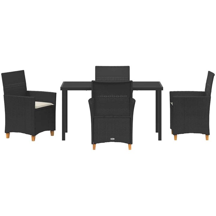 5-delat Trädgårdsmöbelset med Kuddar i Svart Poly Rattan vidaXL 140 x 80 x 73 cm – bild 7