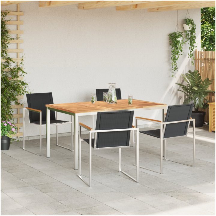 5-delat trädgårdsmöbler i solid teak vidaXL Medium – bild 4