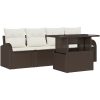 5-delat trädgårdsofa set med kuddar Brun polyrotting vidaXL Stor – miniatyr 2